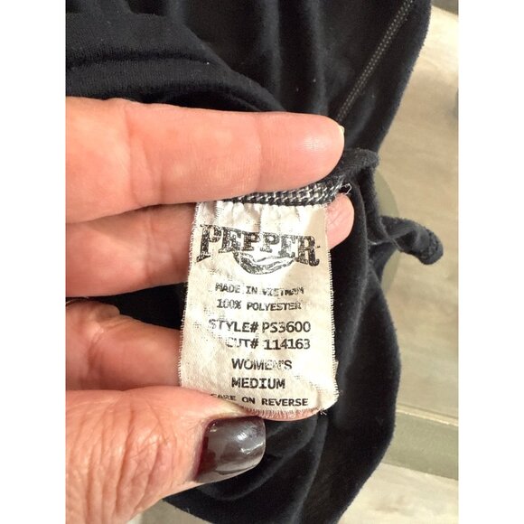 Pepper Womens Black Long Sleeve Top Medium 100% Polyester Lightweight & Comfort - Picture 4 of 7